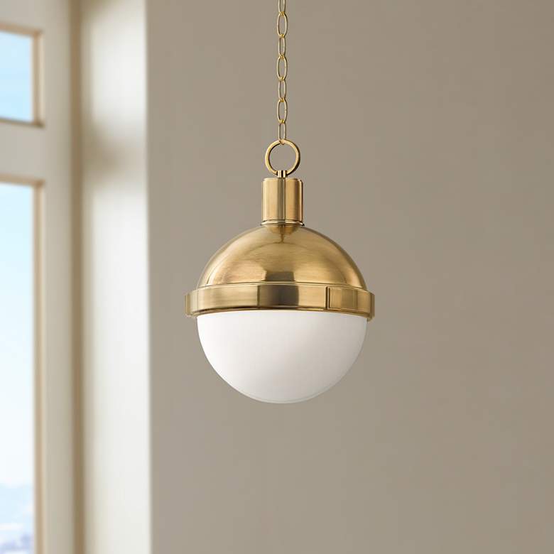 Image 1 Hudson Valley Lambert 9 1/2" Wide Aged Brass Mini Pendant