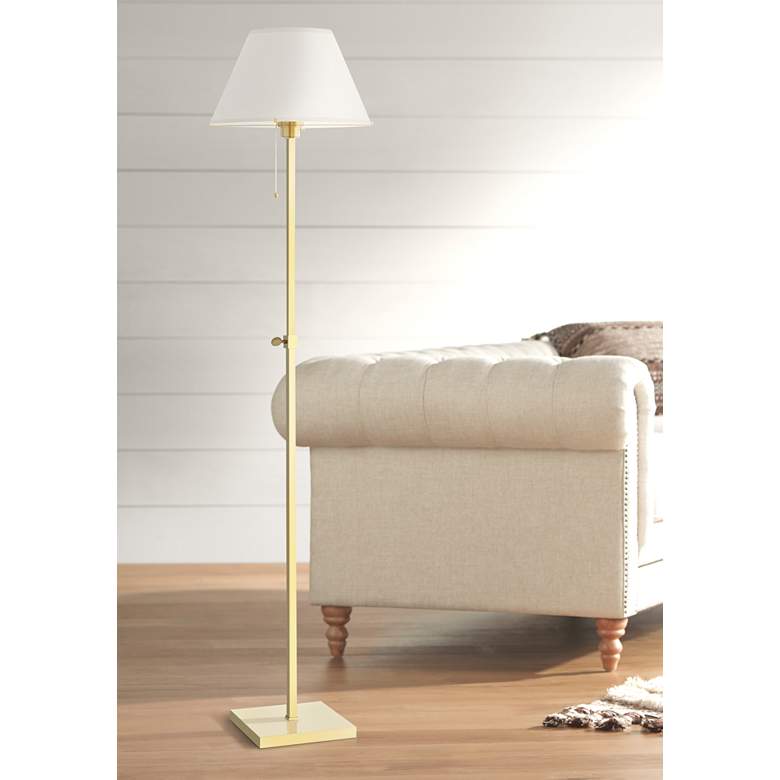 Image 1 Hudson Valley Leeds Adjustable Height Aged Brass Floor Lamp
