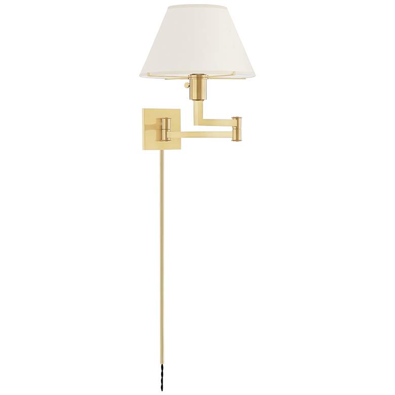 Image 1 Hudson Valley Leeds Aged Brass Plug-In Swing Arm Wall Lamp