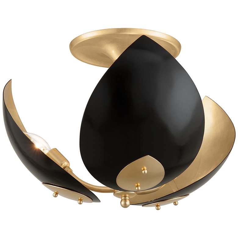 Image 1 Hudson Valley Lotus 19" Wide Gold Leaf/black 3 Light Semi Flush