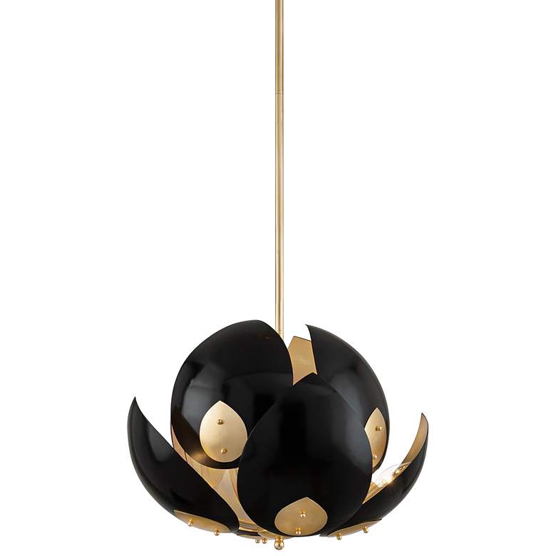 Image 1 Hudson Valley Lotus 24 inchW Black and Gold Leaf Pendant Light