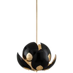 Hudson Valley Lotus 24"W Black and Gold Leaf Pendant Light