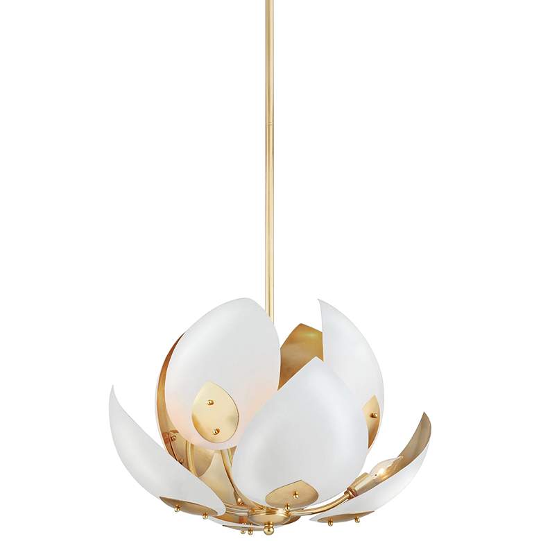 Hudson Valley Lotus 24&quot;W White and Gold Leaf Pendant Light