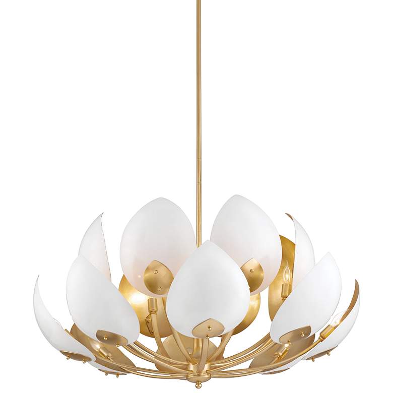 Image 2 Hudson Valley Lotus 38 1/2"W Gold Leaf and White Chandelier