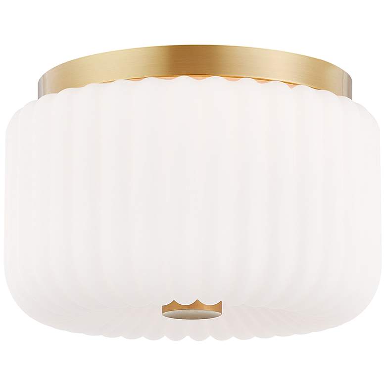 Image 2 Hudson Valley Lydia 10" Wide Aged Brass Opal Glass Drum Ceiling Light
