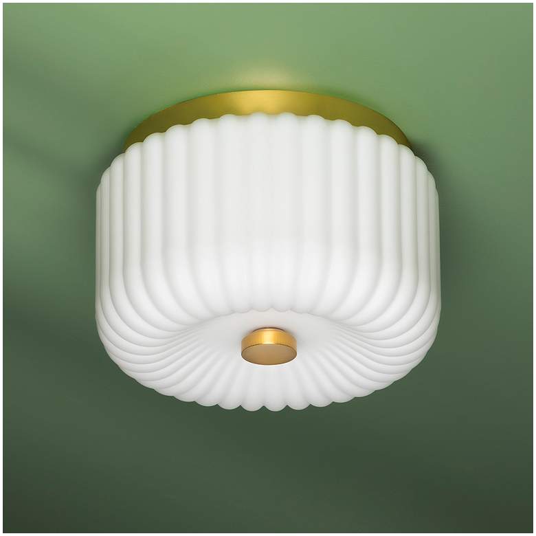 Image 1 Hudson Valley Lydia 10" Wide Aged Brass Opal Glass Drum Ceiling Light