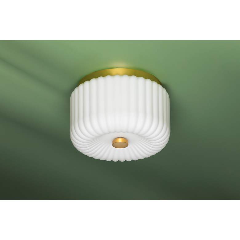 Image 4 Hudson Valley Lydia 10" Wide Aged Brass Opal Glass Drum Ceiling Light more views