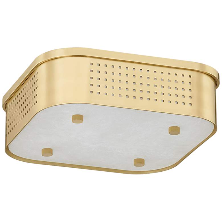 Image 1 Hudson Valley Madison Square 13.25" 1 Lt. Aged Brass Flush Mount
