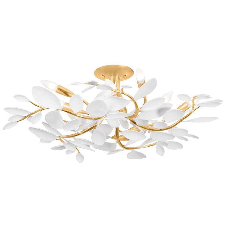 Image 1 Hudson Valley Marabec 32" Wide Vintage Gold White Leaf Ceiling Light