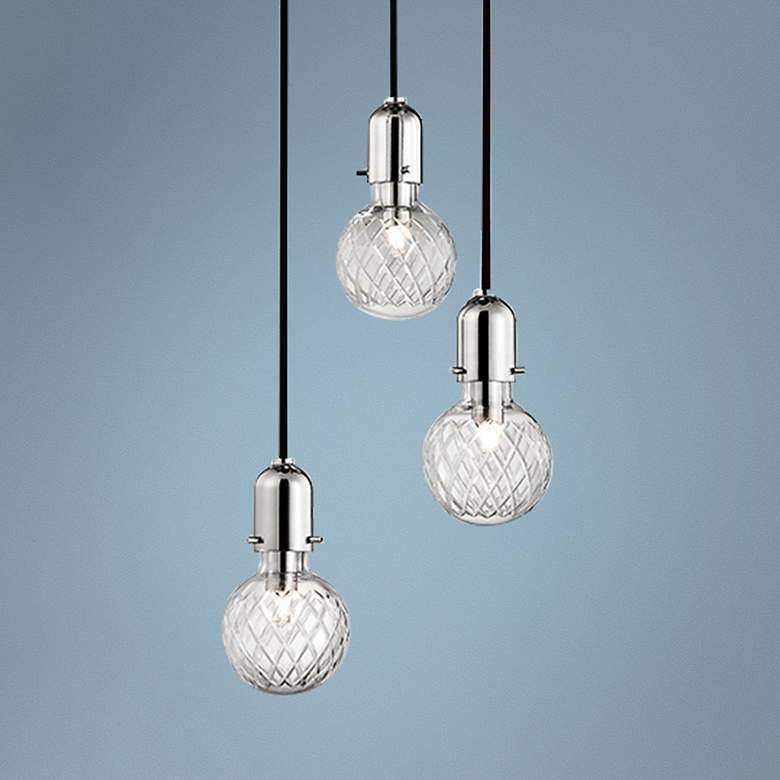 Image 1 Hudson Valley Marlow 10"W Nickel 3-Light Glass Pendant