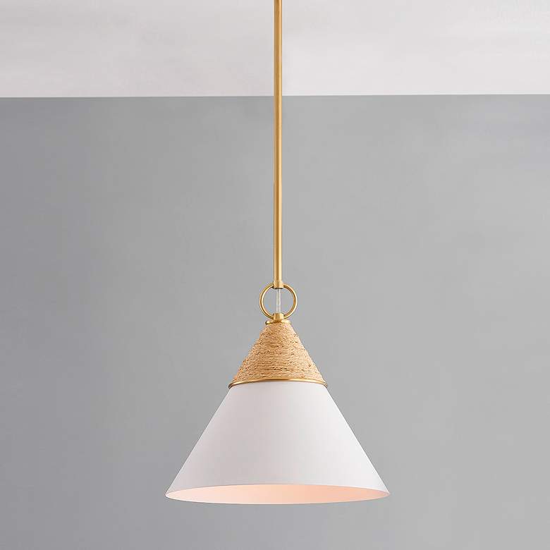 Image 1 Hudson Valley Mica 13" Wide Aged Brass and White Metal Cone Pendant