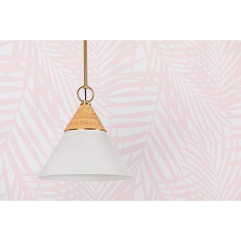 Image 7 Hudson Valley Mica 13" Wide Aged Brass and White Metal Cone Pendant more views