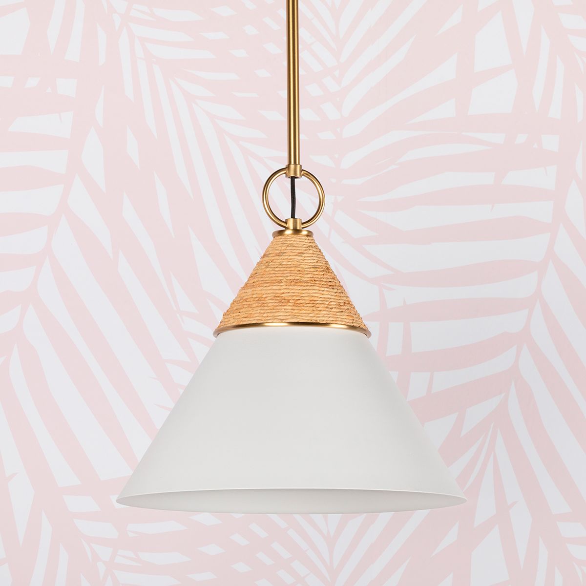 Hudson Valley Mica 13" Wide Aged Brass and White Metal Cone Pendant