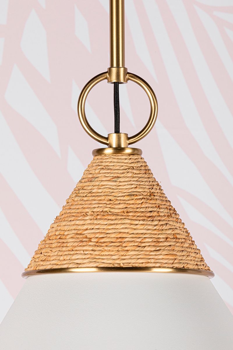 Hudson Valley Mica 13" Wide Aged Brass and White Metal Cone Pendant