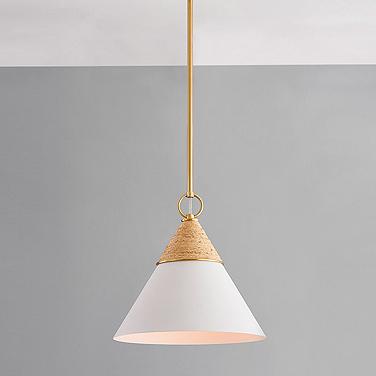 Hudson Valley Mica 13" Wide Aged Brass and White Metal Cone Pendant