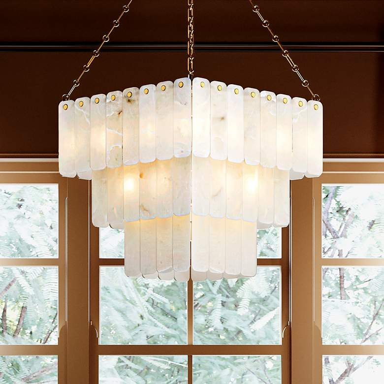 Image 1 Hudson Valley Moissanite 26" 33 Lt. Aged Brass Chandelier