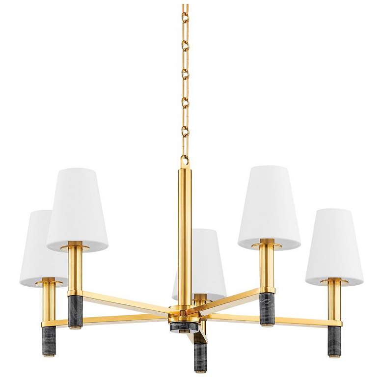 Image 1 Hudson Valley Montreal 30"W Aged Brass 5-Light Chandelier