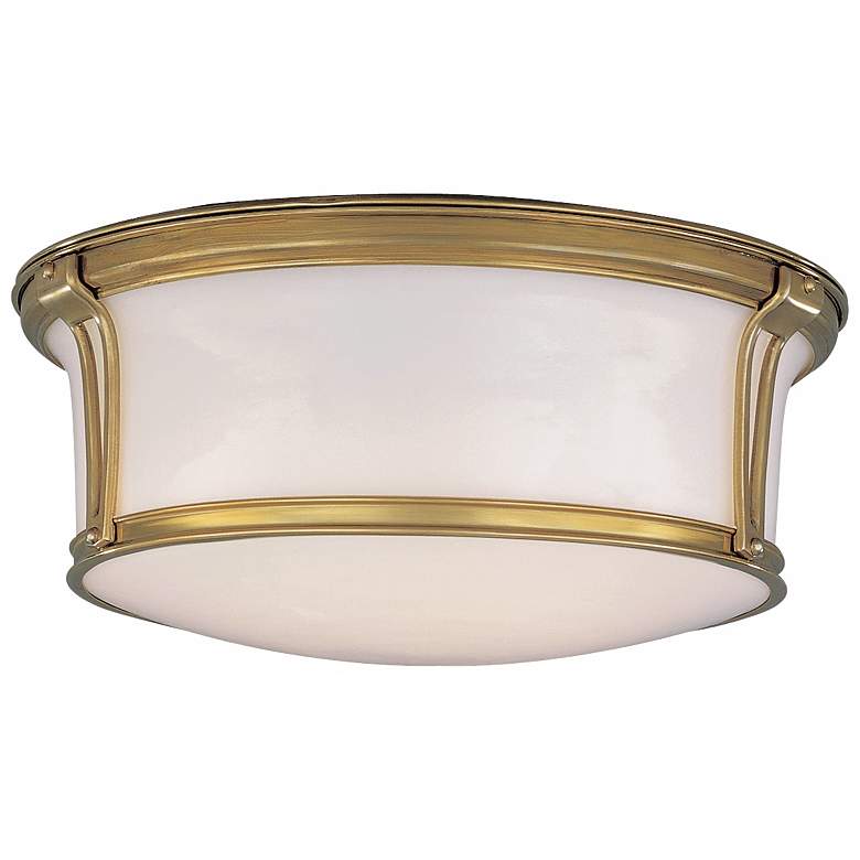 Image 2 Hudson Valley Newport 15 inch Flushmount Opal Glass and Brass Ceiling Ligh