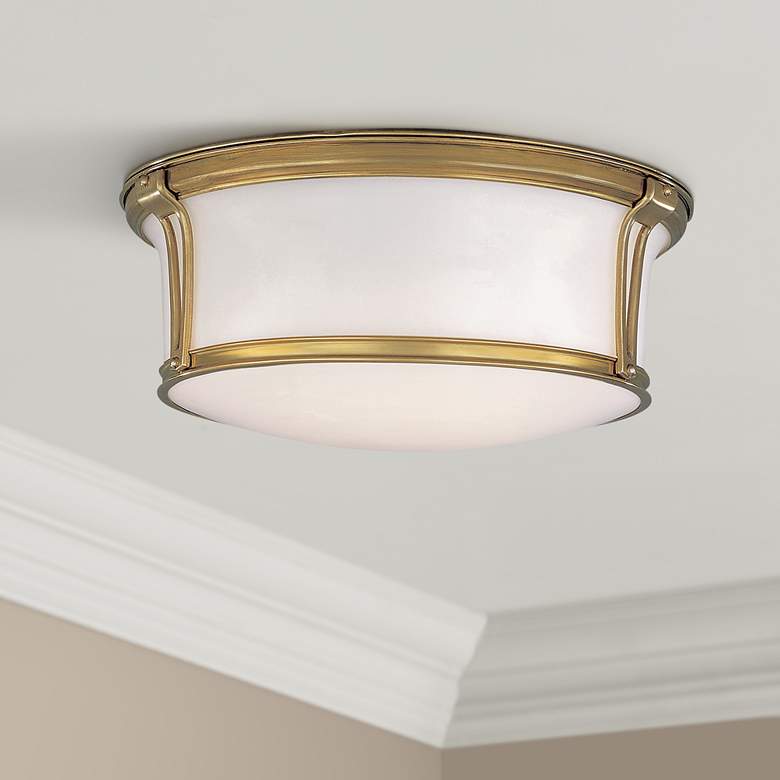 Image 1 Hudson Valley Newport 15 inch Flushmount Opal Glass and Brass Ceiling Ligh