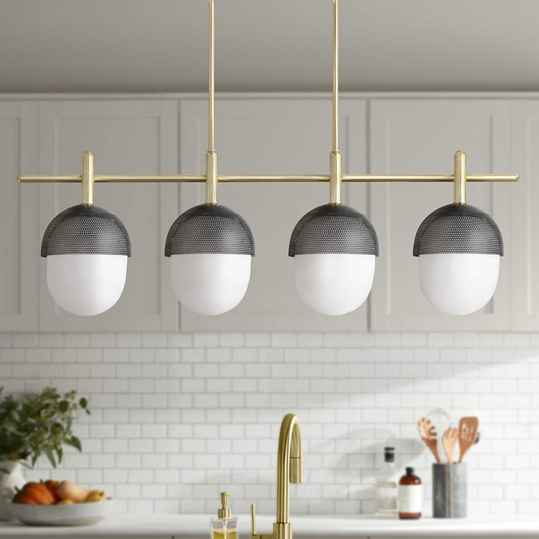 Image 1 Hudson Valley Nyack 52"W Aged Brass 4-Light Island Pendant