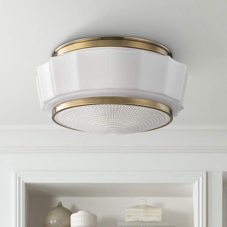 Image 1 Hudson Valley Odessa 13 1/2" Wide Aged Brass Ceiling Light