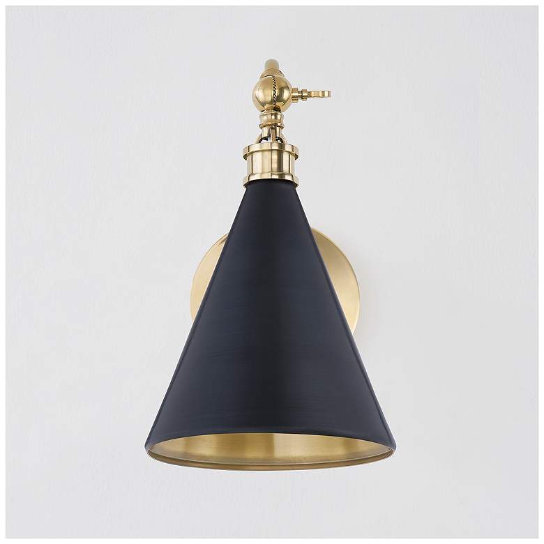 Image 1 Hudson Valley Osterley 11" High Brass and Black Cone Wall Light