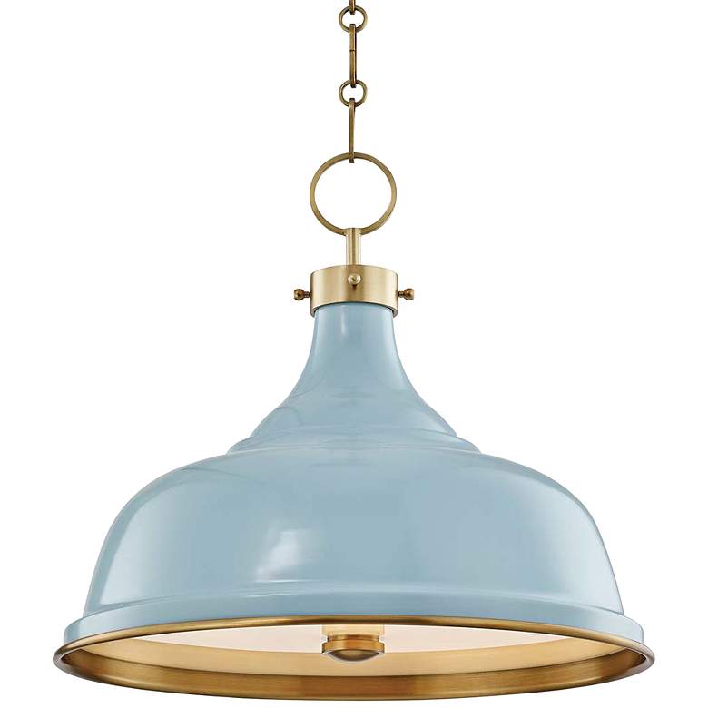 Image 2 Hudson Valley Painted No.1 Aged Brass Blue Bird Shade 18" Pendant