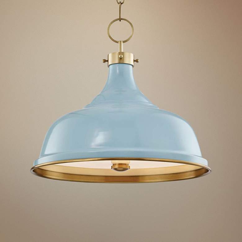 Image 1 Hudson Valley Painted No.1 Aged Brass Blue Bird Shade 18" Pendant