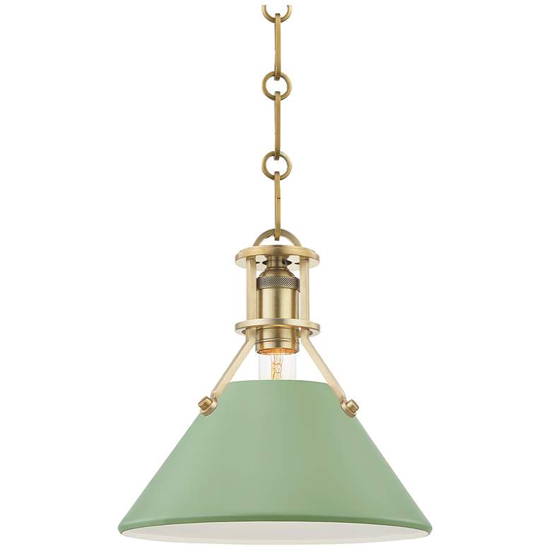 Image 1 Hudson Valley Painted No.2 9.5In Brass 1 Light Small Pendant