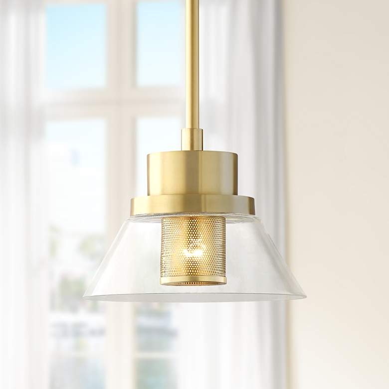 Image 1 Hudson Valley Paoli 12" Wide Aged Brass Mini Pendant