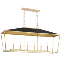 Hudson Valley Paxton 48" Wide Gold Leaf 6-Light Linear Island Pendant
