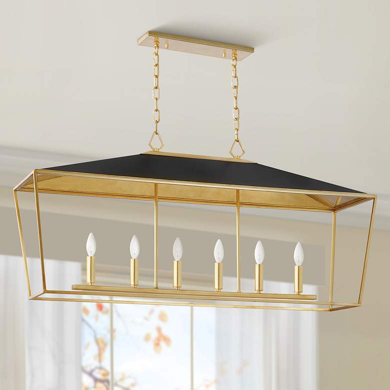 Image 1 Hudson Valley Paxton 48" Wide Gold Leaf 6-Light Linear Island Pendant