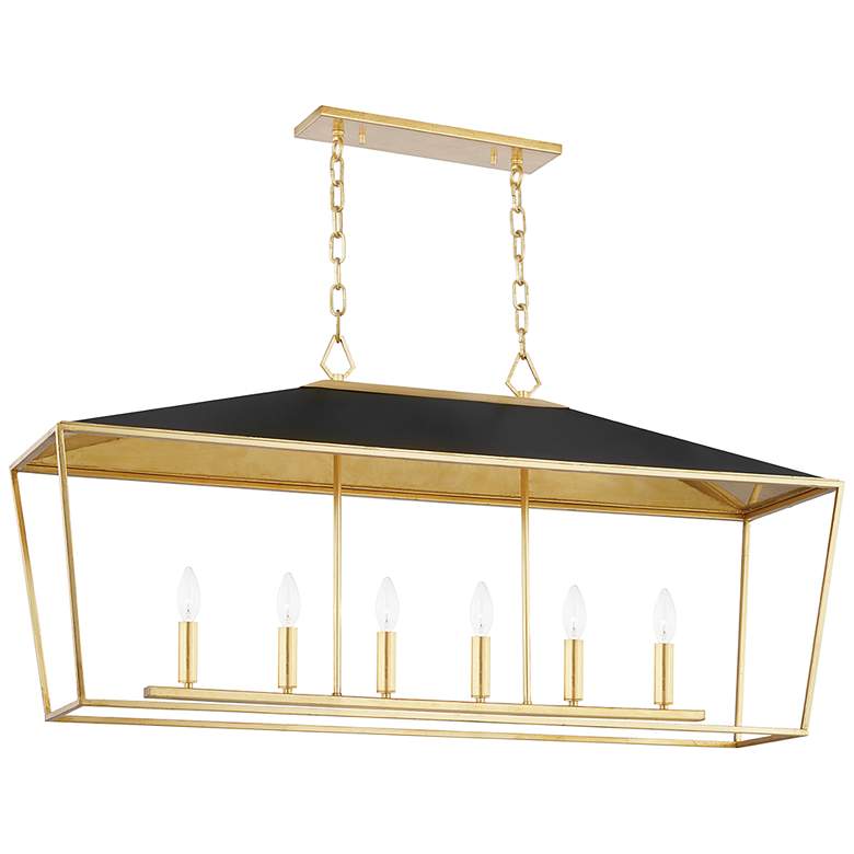 Image 2 Hudson Valley Paxton 48"W Gold Leaf 6-Light Island Pendant