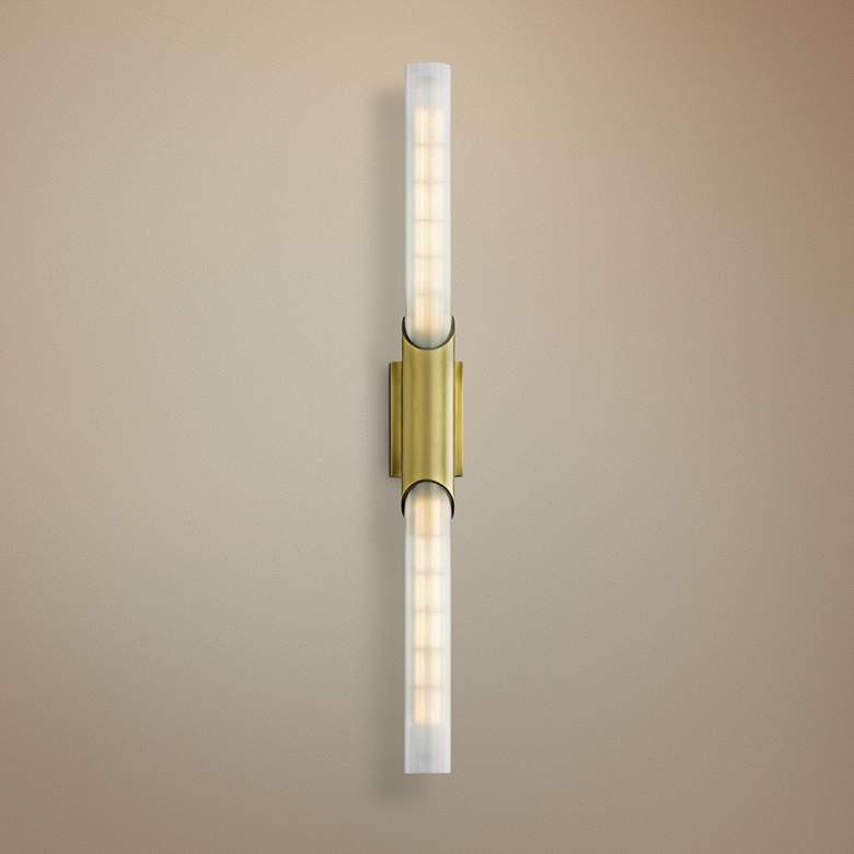 Image 1 Hudson Valley Pylon 26" High Aged Brass 2-LED Wall Sconce