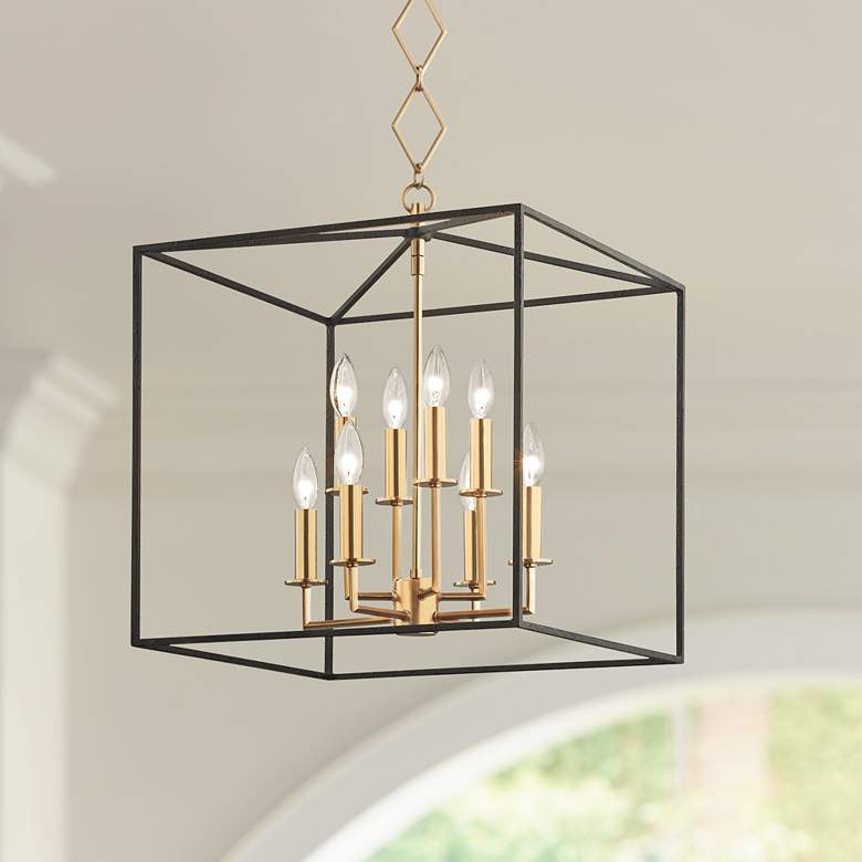 Image 1 Hudson Valley Richie 18" Aged Brass Textured Black 8-Light Pendant