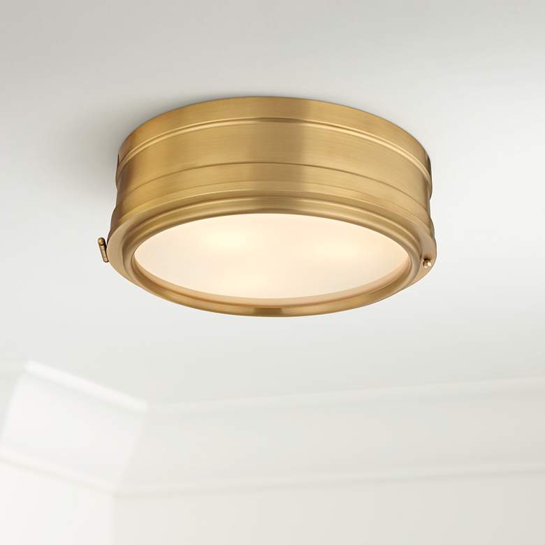 Hudson Valley Rye 14&quot; Wide Aged Brass Ceiling Light