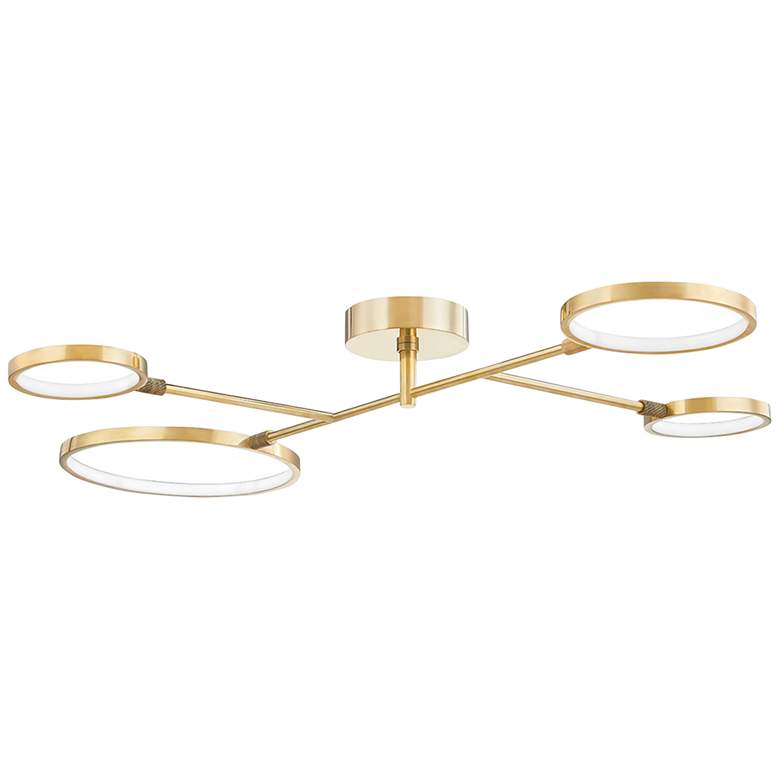 Image 2 Hudson Valley Saturn 43 inchW Aged Brass 4-Light Ceiling Light