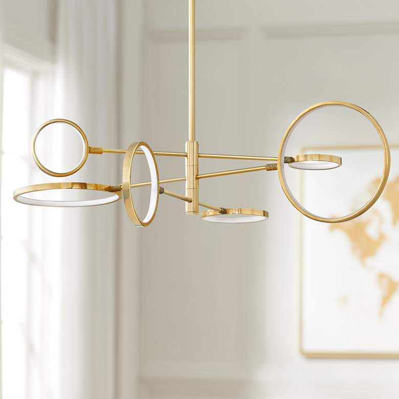Image 1 Hudson Valley Saturn 44.5" Wide Aged Brass 6 Light Led Chandelier