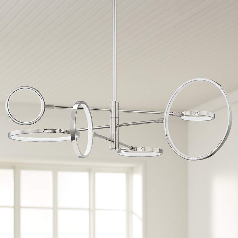 Image 1 Hudson Valley Saturn 44 1/2"W Polished Nickel LED Chandelier
