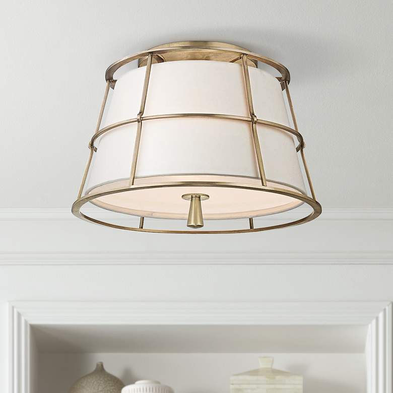 Image 1 Hudson Valley Savona 14 1/4"W Aged Brass Ceiling Light