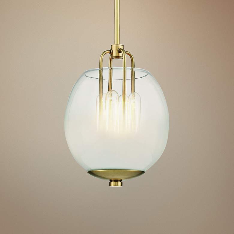 Image 1 Hudson Valley Sawyer 9 1/2"W Aged Brass 4-Light Mini Pendant