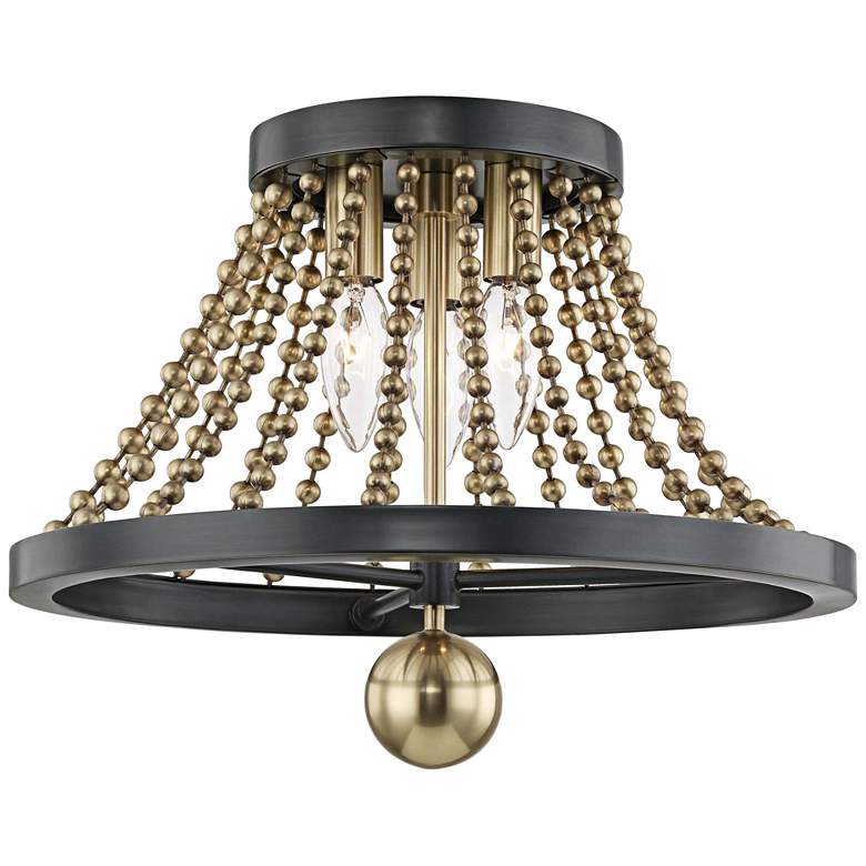 Image 1 Hudson Valley Spool 14 1/4 inch Wide Brass 3-Light Ceiling Light