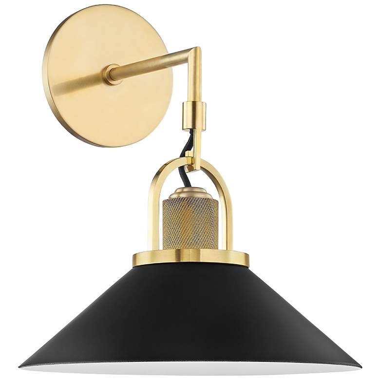Image 1 Hudson Valley Syosset 14"H Aged Brass and Black Wall Sconce