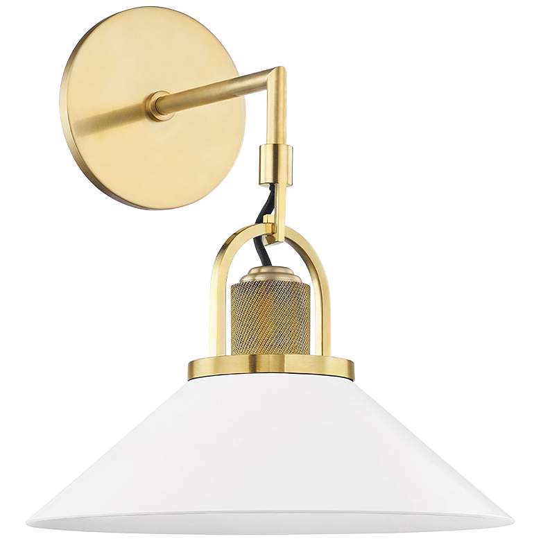 Image 1 Hudson Valley Syosset 14"H Aged Brass and White Wall Sconce