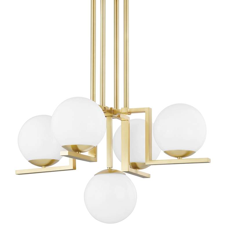 Image 2 Hudson Valley Tanner 30" Wide Aged Brass 5-Light Chandelier