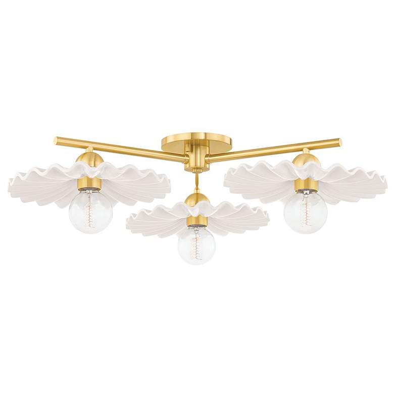 Image 1 Hudson Valley Tinsley 11 3/4" Brass and Cream Ceramic Ceiling Light