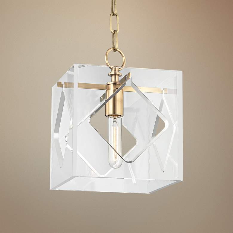 Image 1 Hudson Valley Travis 9"W Aged Brass Acrylic Mini Pendant