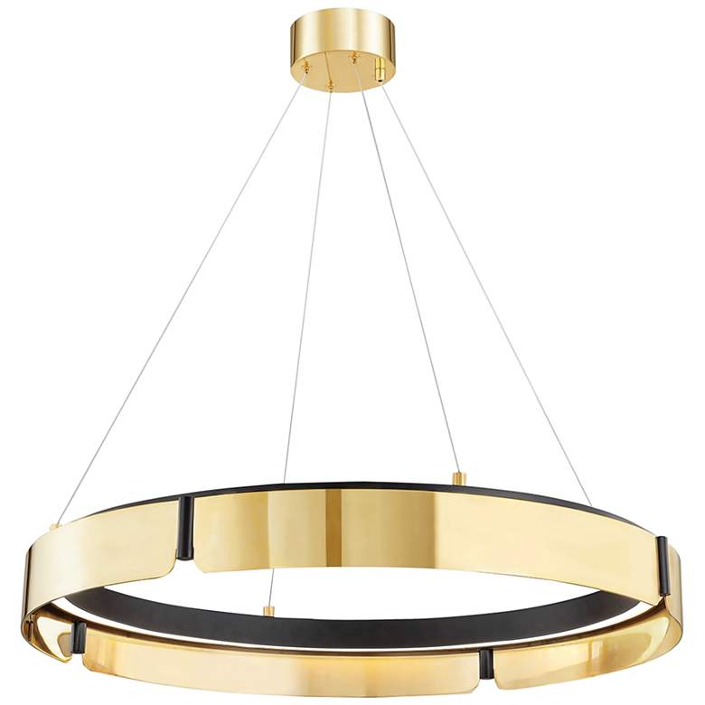 Image 2 Hudson Valley Tribeca 32.75 inch Wide Aged Brass/black Medium Led Chandeli