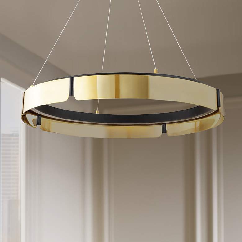 Image 1 Hudson Valley Tribeca 32.75 inch Wide Aged Brass/black Medium Led Chandeli