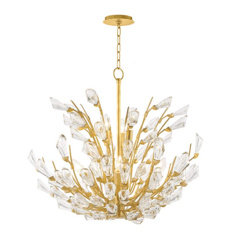 Image 1 Hudson Valley Tulip 27 3/4" Wide 9-Light Gold Leaf Crystal Chandelier